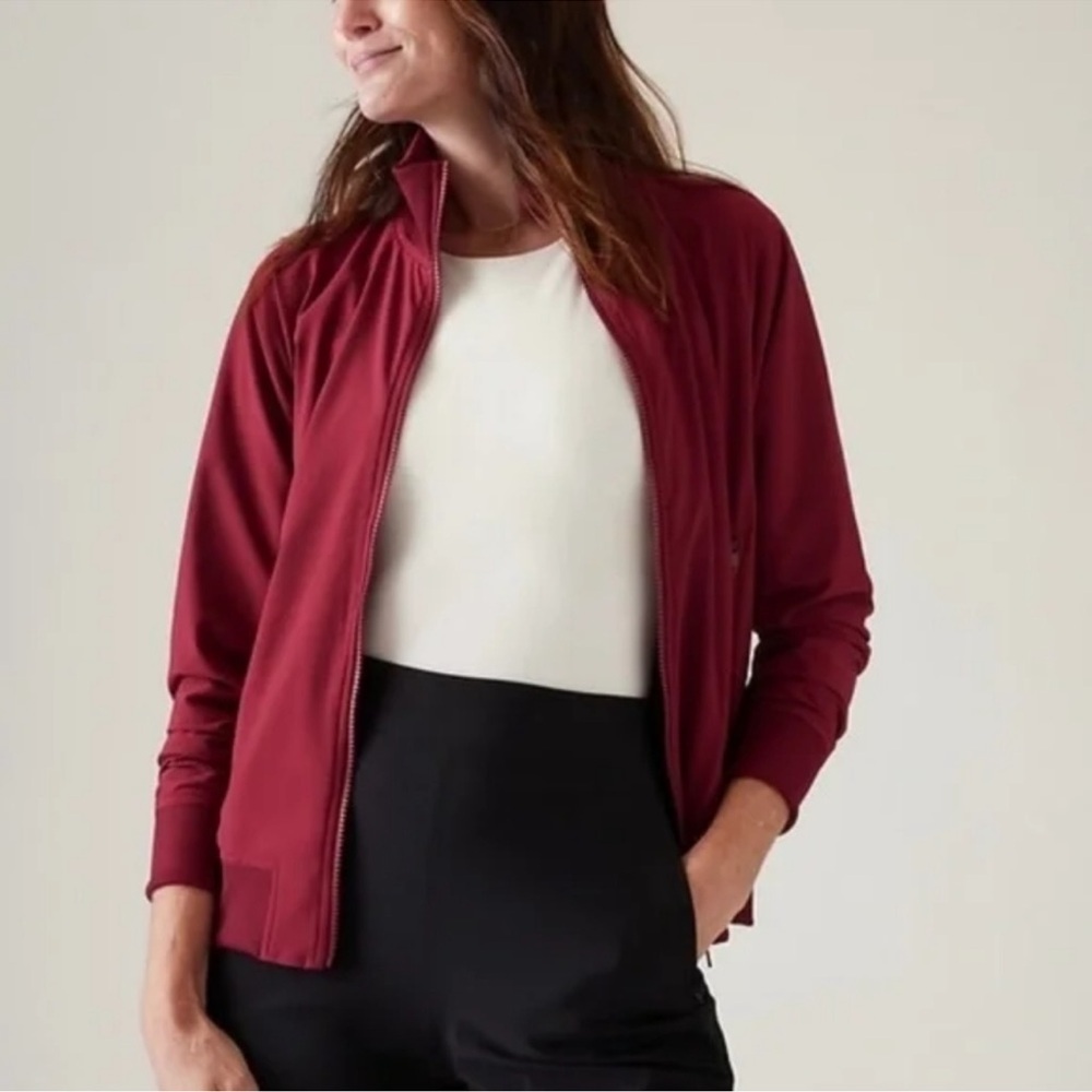 Athleta Brooklyn Bomber Jacket Burgundy Women’s Size M EUC Lightweight Zip